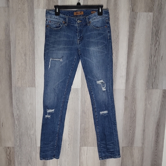 Seven7 Denim - Seven7 Womens 29 Skinny Jeans Medium Wash Distressed Denim Blue Cotton Casual‎
